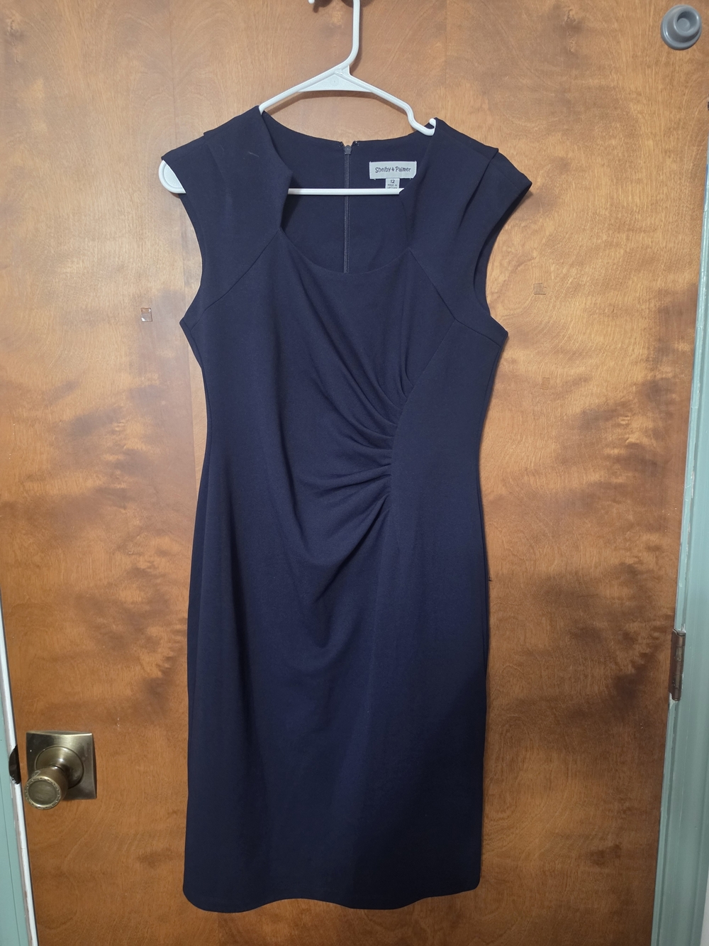 Shelby & Palmer Navy Cap-Sleeve Ruched Sheath Dress